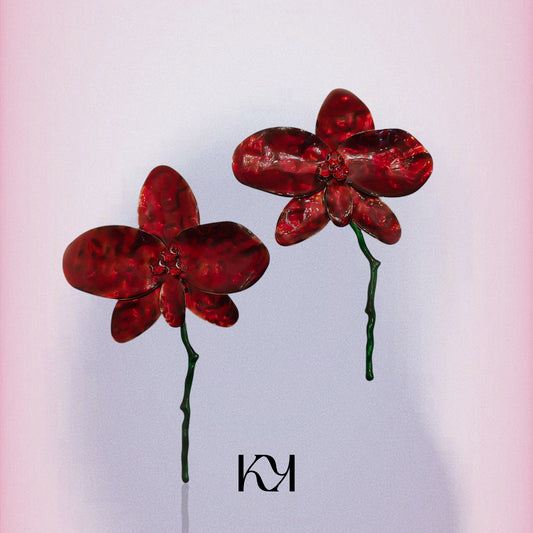 Red Statement Luxury Earrings - Flower Enamel Stud