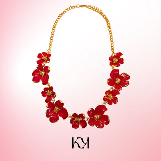 All About You - Red Floral Enamel Necklace